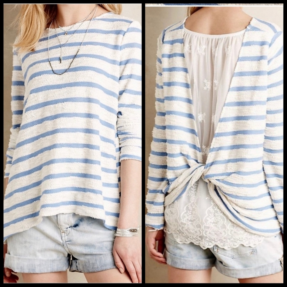 Anthropologie twisted lace back striped sweater xs